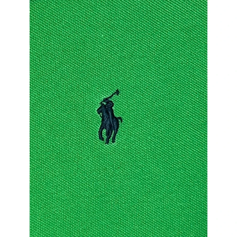 Polo Ralph Lauren Mens Classic Fit Cotton Mesh Polo Shirt Green Navy Pony Logo L